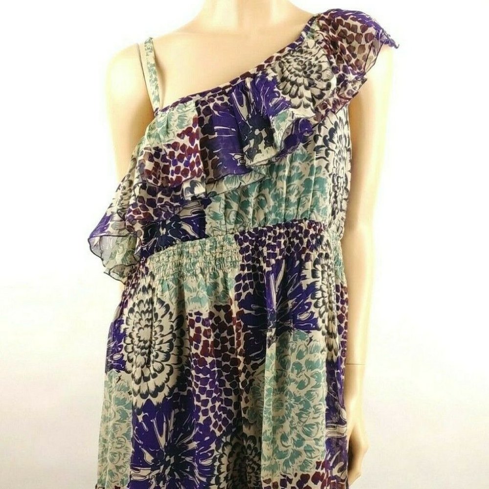 ECI New York Silk Floral Print Off Shoulder Ruffle Dress Size 14